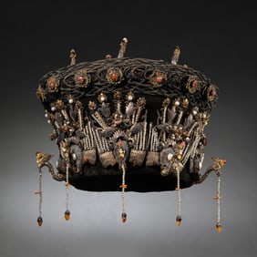 Chinese Qing Dynasty Tibetan silver inlaid gemstone hat crown