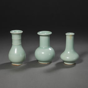 A group of small green-glazed bottles from the Longquan kiln of the Southern Song Dynasty, China