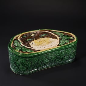 Chinese Tang Dynasty Sancai Yellow-Green Glaze Pillow with Deer Pattern