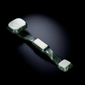 Chinese Qing Dynasty Hetian jade jasper inlaid with Hetian white jade ruyi ornament