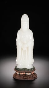 Standing Buddha statue made of Hetian white jade from the Qing Dynasty, China