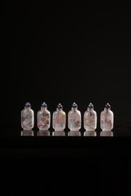 A set of overseas-returned glass imitation crystal pastel-painted snuff bottles with figures and