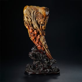 Chinese Qing Dynasty Shoushan Hibiscus Stone Carved Ornament