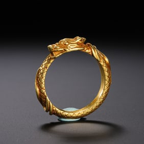 Chinese Qing Dynasty pure gold dragon-patterned ring