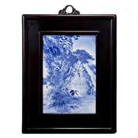 Hanging screen with blue and white porcelain paintings by Wang Bu, a 20th-century Chinese art