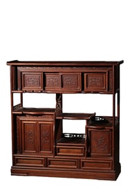 Overseas-returned rosewood carved floral tea shed