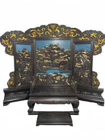 A set of Chinese Qing Dynasty rosewood inlaid treasure screen throne