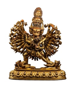 Chinese Ming Dynasty Gilt Bronze Vajrabhairava Statue