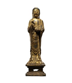 Gilt Bronze Standing Buddha Statue from the Liao Dynasty in China