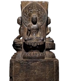 Chinese Tang Dynasty Four-Sided Stone Buddhist Pillar