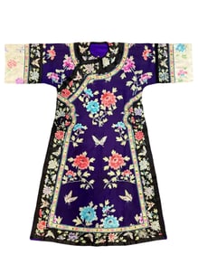 Purple satin embroidered floral patterned cloak from the Qing Dynasty, China