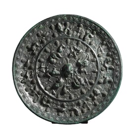 Chinese Tang Dynasty bronze mirror with sea beast and grape design