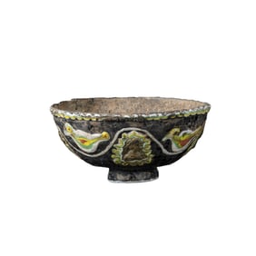 Roman Glazed Ceramic Cup Decorated Embossed Figures & Foliage Motif [11.8 x 5.5cm, 164gram]