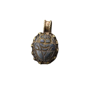 Egyptian Lapis Scarab Seal Amulet Bead â€“ Set in 18K Gold Pendant [2.2 Ã— 1.4 cm, 3g]