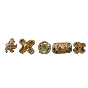 Group of 5 Ancient Roman Medieval Bronze Decorative Fittings Mounts [3~3.7 x 3cm, 78 gram, 5pcs]