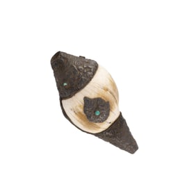 Himalayan Tibetan Blowing Conch Sea Shell Ritual Object Ornate With Silver & Turquoise