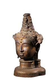 Ancient Persian culture gilt bronze Buddha head