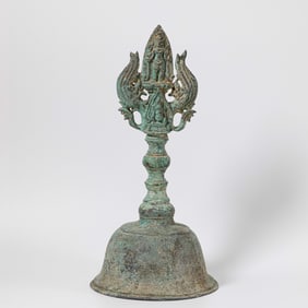 Antique Bronze Ritual Temple Bell with Hindu Deity and Naga Motif [32.8 x 16cm, 2.3kg]