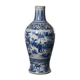 Chinese Ming Dynasty blue and white porcelain vase with figure and story design