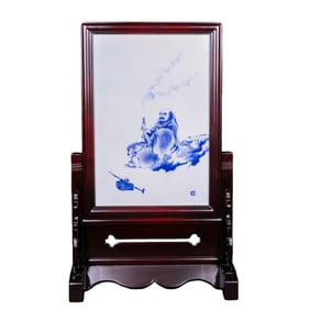 Blue and white porcelain panel painting by Wang Bu, a 20th-century Chinese art master.