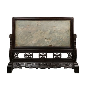 Chinese Qing Dynasty Rosewood Inlaid Marble Screen
