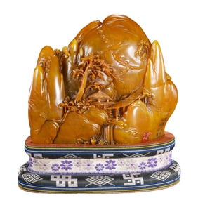 Chinese Qing Dynasty Tianhuang stone carving in the shape of a mountain