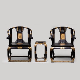 set of Chinese Qing Dynasty gilded rosewood armchairs