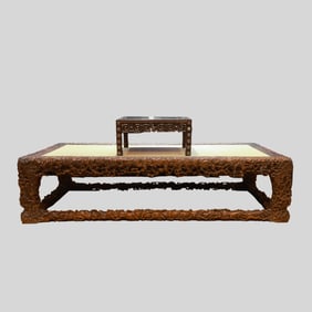 A set of Chinese rosewood root carving beds