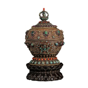 Chinese Qing Dynasty Tibetan Silver Buddhist Covered Jar