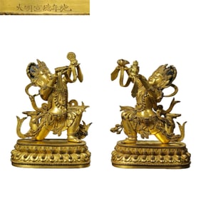 A pair of Chinese gilt bronze Buddhist statues from the Xuande period of the Ming Dynasty