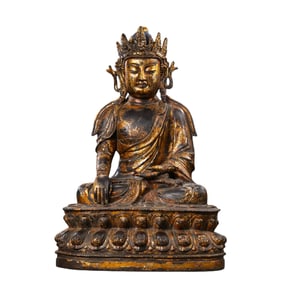 Chinese Qing Dynasty Gilt Bronze Seated Buddha Statue