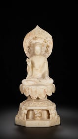 Chinese Tang Dynasty White Marble Seated Buddha Statue