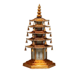 Chinese Liao Dynasty Gilded Bronze Pagoda Inlaid with Jade