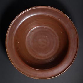 Large red-glazed basin with folded rim from the Song Dynasty in China