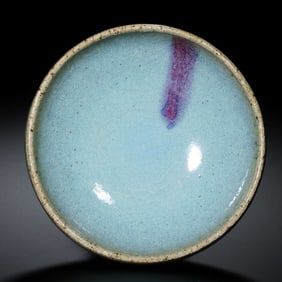 Small Jun ware cup with sky-blue glaze and red trim from the Northern Song Dynasty in China