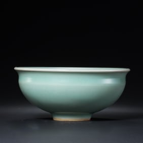 A celadon-glazed bowl with a constricted rim, made in the Longquan kiln of the Southern Song