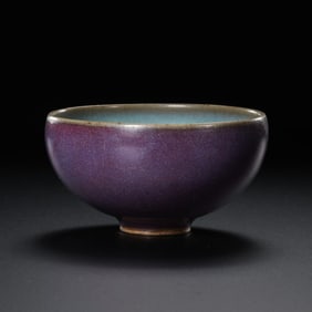 Small Jun ware cup with sky-blue glaze and red trim from the Northern Song Dynasty in China