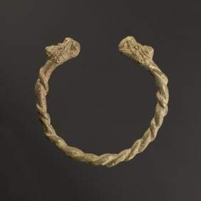 Viking Age Twisted Bronze Dragon-Head Arm Ring Bracelet