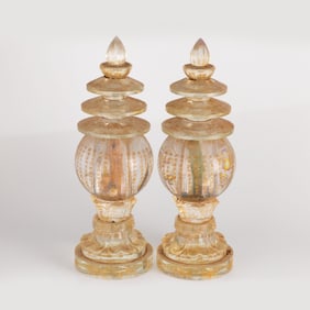 Glass Crystal Gilt Carve Scripture Buddha Statues On Stupa Pagoda Tower [9.5 x 30cm, 4.7kg]
