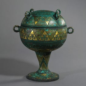 Incense burner inlaid with gold and silver and turquoise from the Warring States period of China