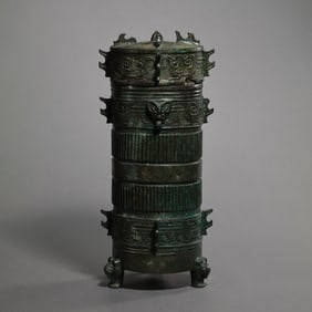 Three-legged bronze covered censer from the Shang and Zhou Dynasties in China