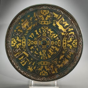 Chinese Warring States Period Inlaid Gold and Silver Bronze Mirror