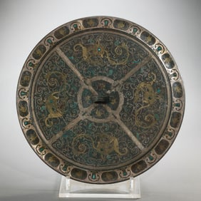 Chinese Warring States Period Inlaid Gold and Silver Bronze Mirror