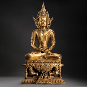 Chinese Qing Dynasty Gilt Bronze Seated Buddha Statue