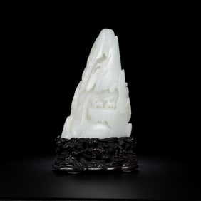 Chinese Qing Dynasty Hetian white jade mountain-shaped ornament