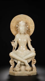 Chinese Han Dynasty Jade Guanyin Seated Statue