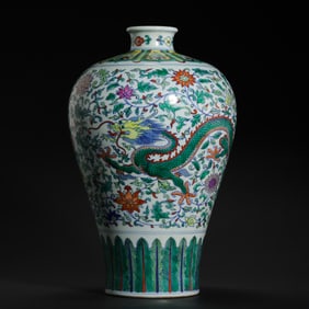 Doucai dragon-patterned plum vase from the Guangxu period of the Qing Dynasty, China