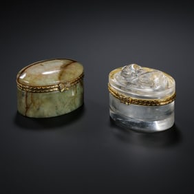 A set of Chinese Qing Dynasty crystal and jade covered boxes