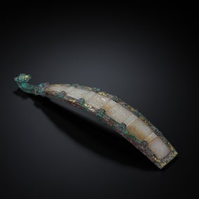 Chinese Warring States Period Belt Hook Inlaid with Gold, Silver and Jade