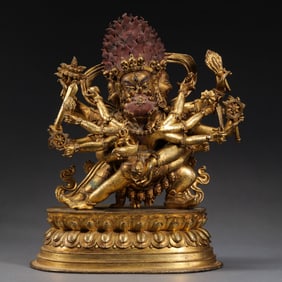 Chinese Qing Dynasty Gilt Bronze Standing Buddha Statue